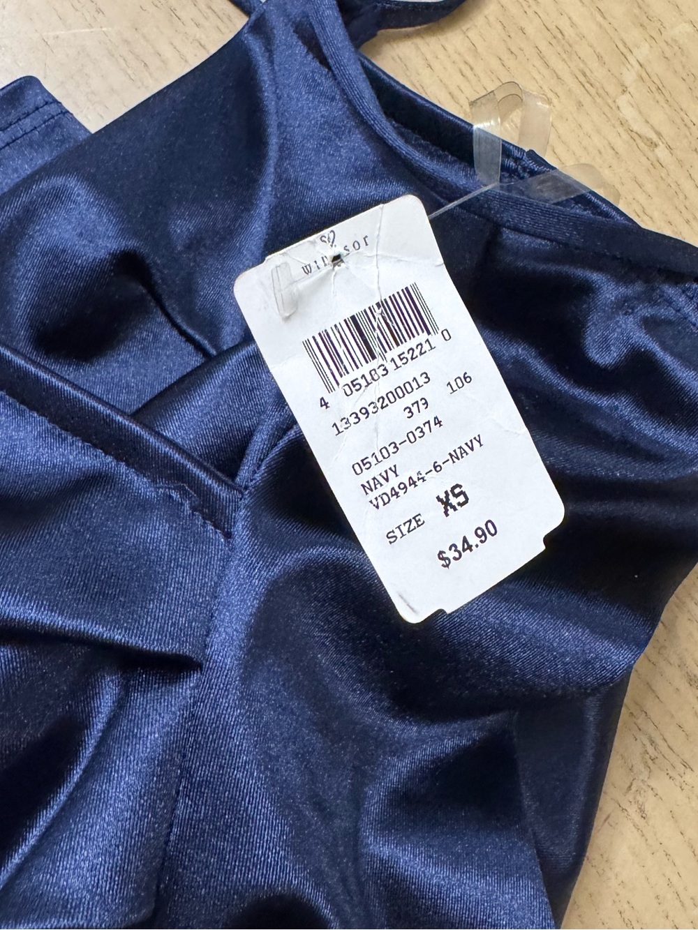 Windsor | Navy Blue Satin-Look Asymmetric Wrap Mini Spaghetti Strap Dress XS - Picture 7 of 12
